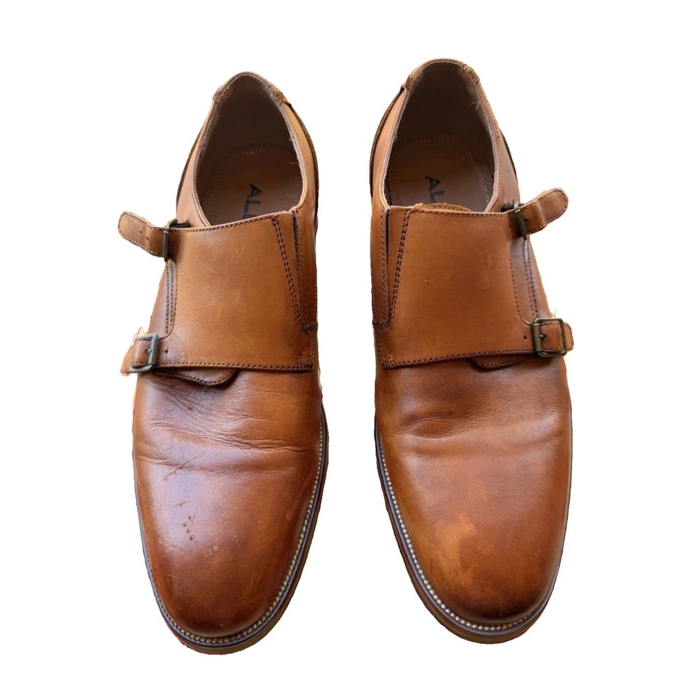 ALDO Cognac Brown Double Monk Strap Soft Leather Dress Shoes Formal US 9.5